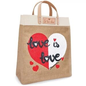 BRIGHTON Love Is Love Jute Hemp Canvas Leather Trim Bag Purse Tote NWT